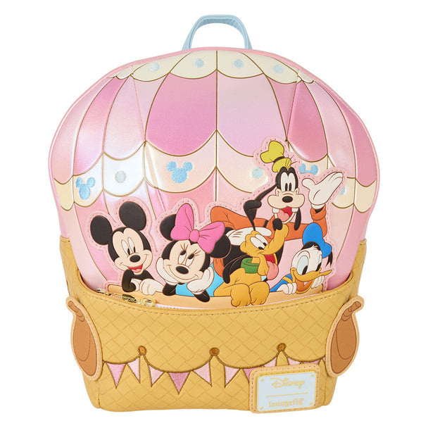 Sac à dos Loungefly Disney Mickey & Friends en forme de montgolfière vue de face avec détails colorés