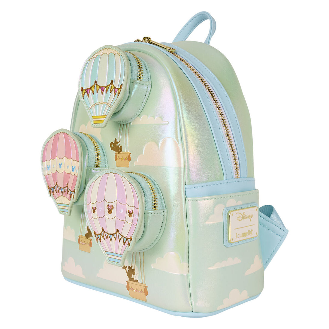 Vue latérale du sac à dos Loungefly Disney avec bretelles réglables et fermeture zippée