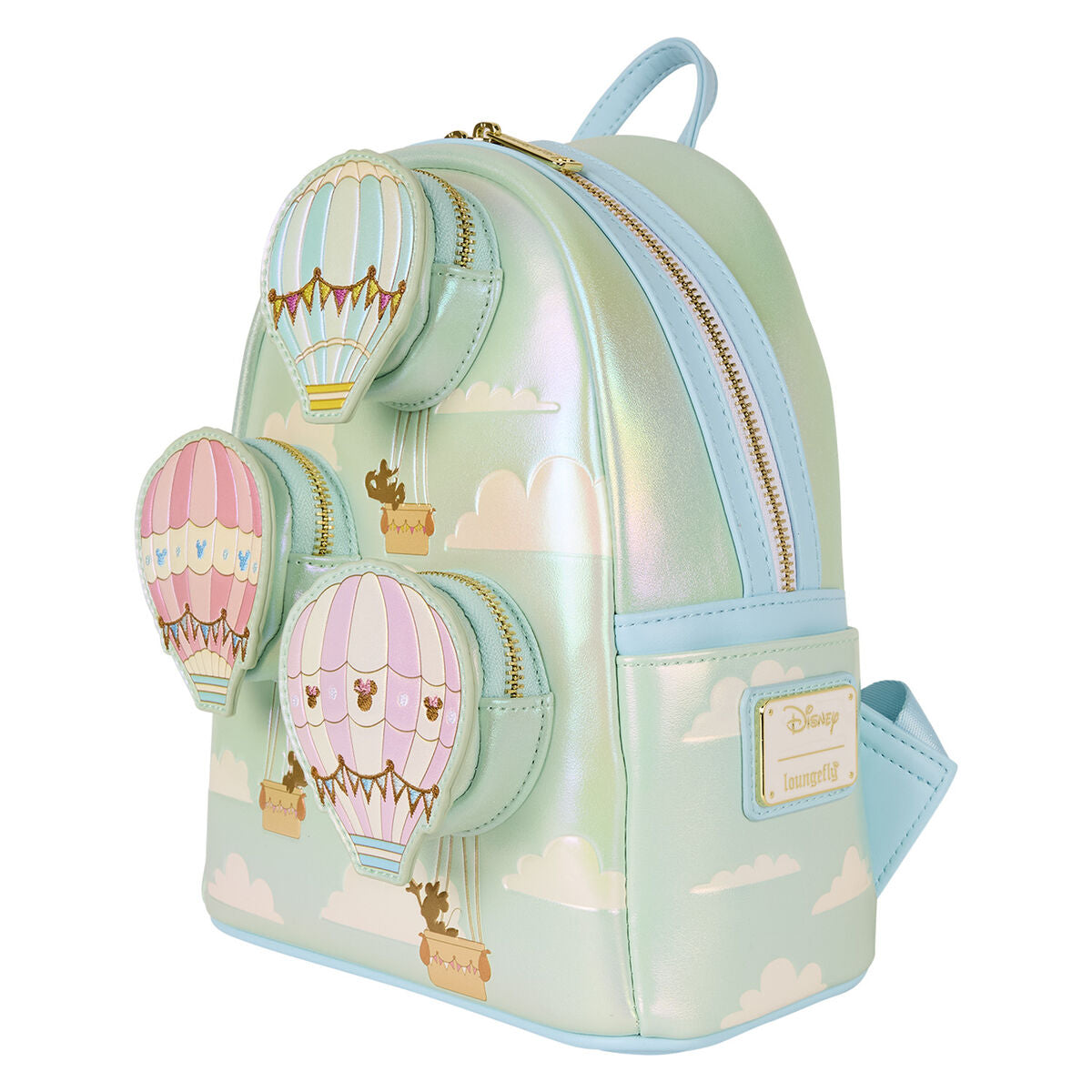 Vue latérale du sac à dos Loungefly Disney avec bretelles réglables et fermeture zippée