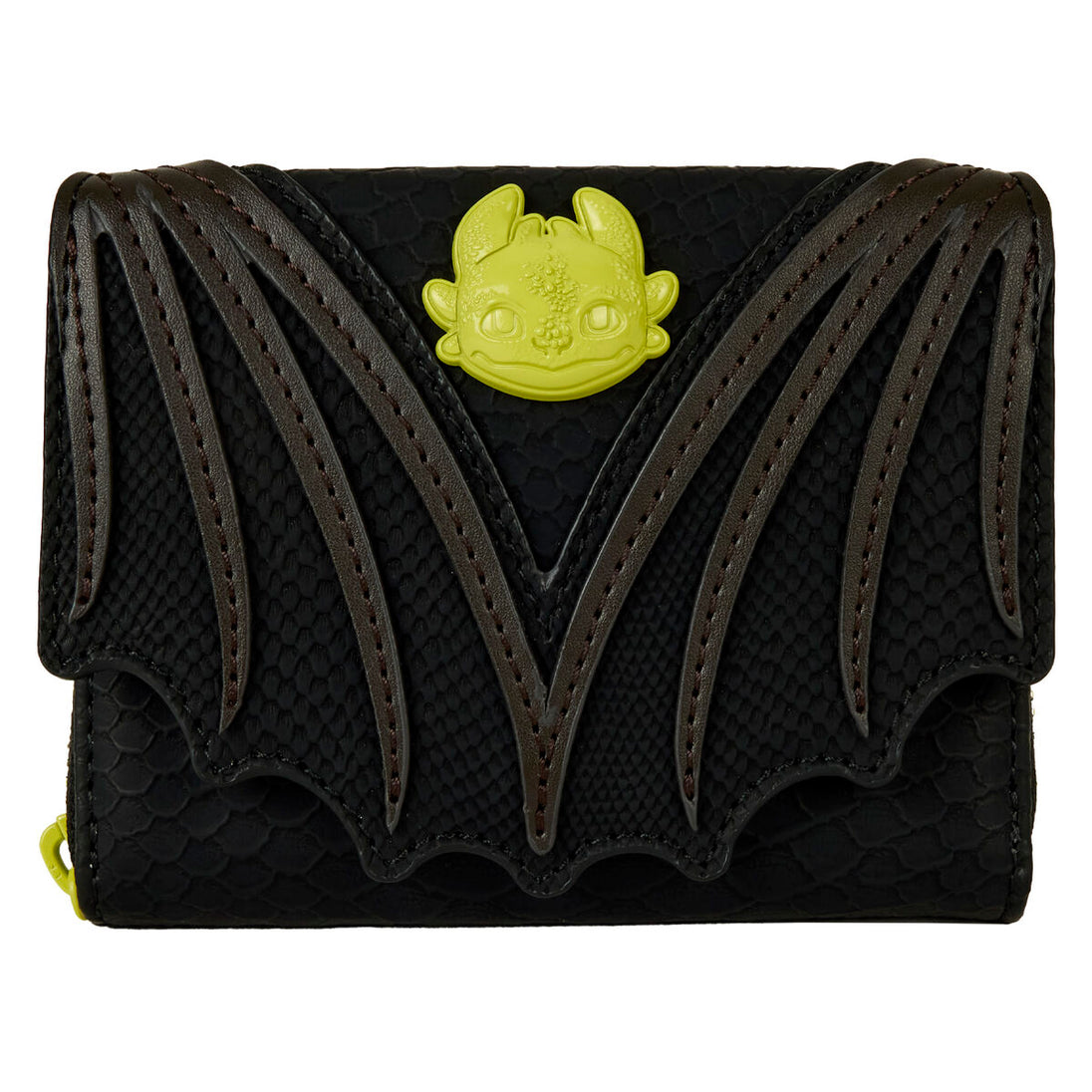 Vue avant du portefeuille Loungefly How to Train Your Dragon avec design coloré et logo officiel