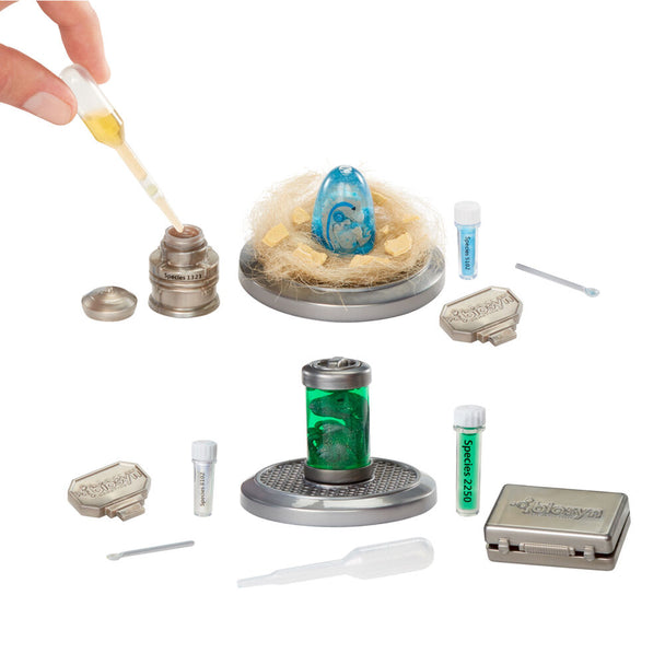 Vue rapprochée d'un œuf de dinosaure dans le laboratoire miniature Jurassic Park