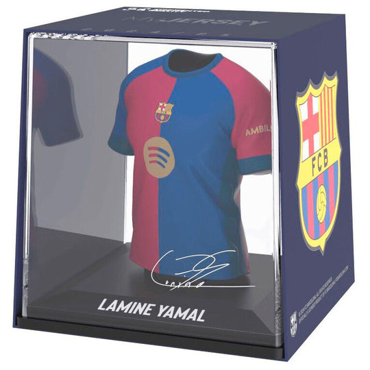 Figurine mini t-shirt Lamine Yamal FC Barcelona vue de face avec détails du maillot