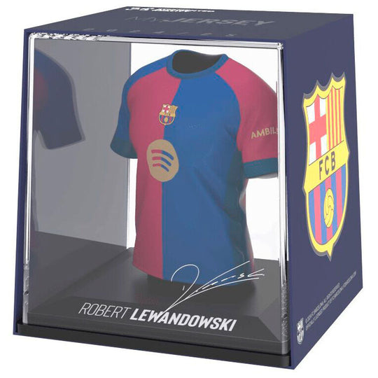 Mini t-shirt FC Barcelona Lewandowski en vinyle de 9,5 cm avec détails précis du maillot
