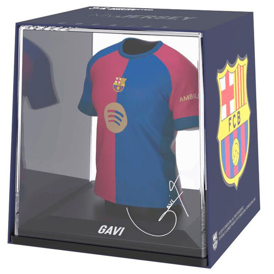 Figurine mini t-shirt FC Barcelona Gavi vue de face avec détails du maillot