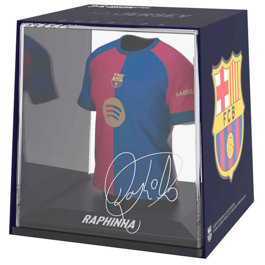 Mini t-shirt figurine Raphinha FC Barcelona vue de face avec étui transparent