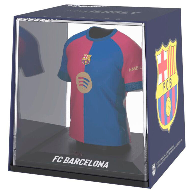 Vue de face de la figurine mini t-shirt FC Barcelona de BANBO TOYS, hauteur 9,5 cm.