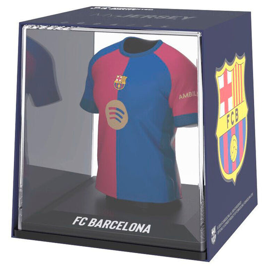 Vue de face de la figurine mini t-shirt FC Barcelona de BANBO TOYS, hauteur 9,5 cm.