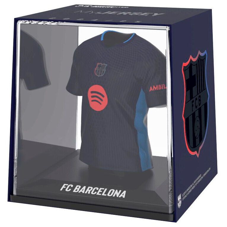 Mini t-shirt FC Barcelona de face en vinyle et plastique biodégradable, 9,5 cm de hauteur