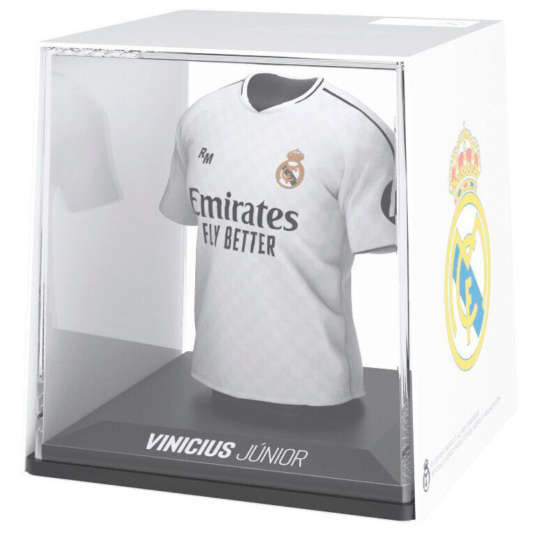 Figurine mini t-shirt Vinicius Jr. du Real Madrid vue de face avec détails précis des couleurs