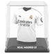 Figurine Real Madrid miniature posée dans son étui transparent, dimensions compactes visibles