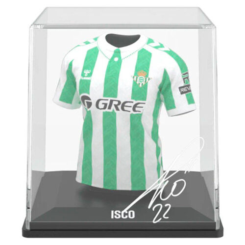 Figurine Real Betis Isco avec son étui transparent protecteur, dimensions compactes visibles