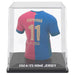 Mini t-shirt Raphinha FC Barcelona posé sur fond neutre avec étui