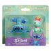 Vue latérale des deux figurines Stitch assorties, détails colorés et finition soignée
