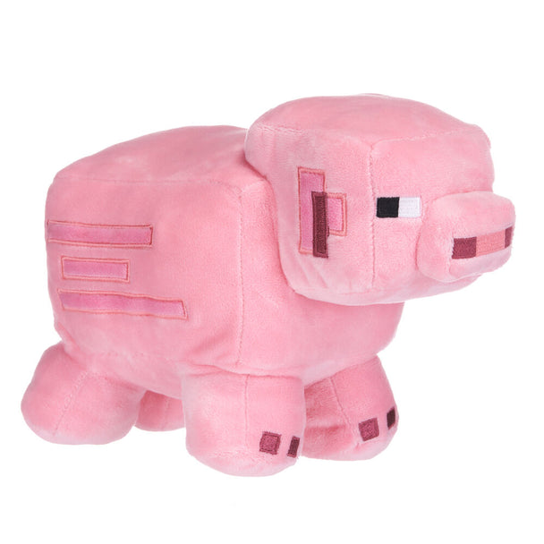 Peluches Minecraft Cochon PLAY BY PLAY de 26 cm, vue de face avec détails pixelisés du jeu.