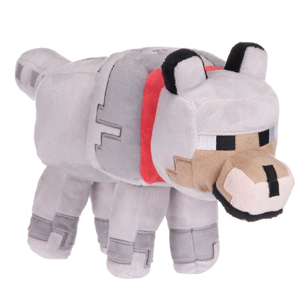 Peluche Minecraft représentant un loup gris de 26 cm signée PLAY BY PLAY, idéale pour les enfants et fans du jeu.