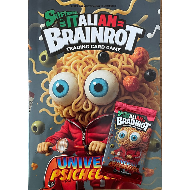 Pack de 7 cartes collector exclusives incluses avec l'album Italian Brainrot Universo Psichedelico de SKIFIDOL
