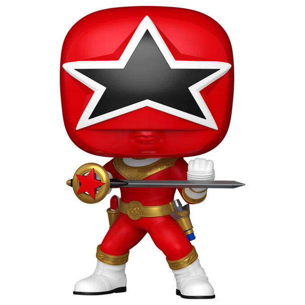 Vue détaillée de la figurine Red Zeo Ranger Funko POP montrant les couleurs vives et le design soigné