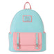 Vue avant du sac à dos Loungefly Barbie de 26 cm avec design coloré et logo distinctif