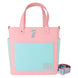 Détail du sac à dos Loungefly Barbie montrant les fermetures éclair et la texture du tissu