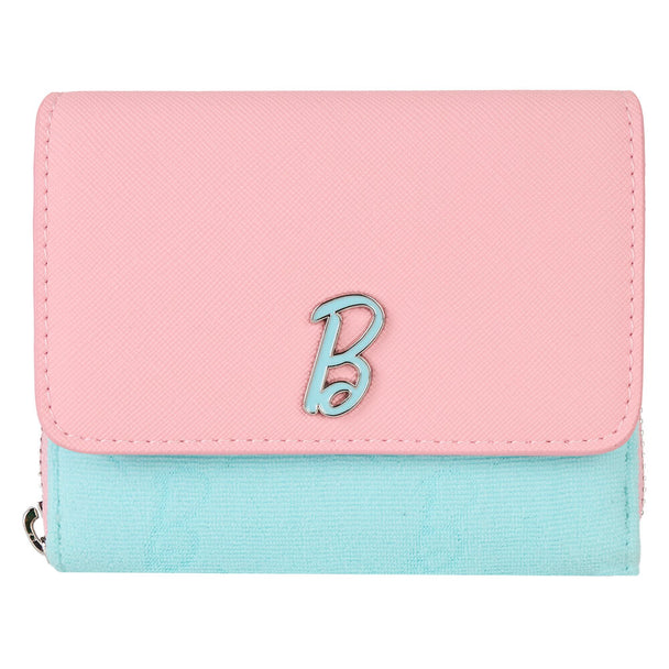 Vue avant du portefeuille Loungefly Barbie avec son design coloré et logo distinctif