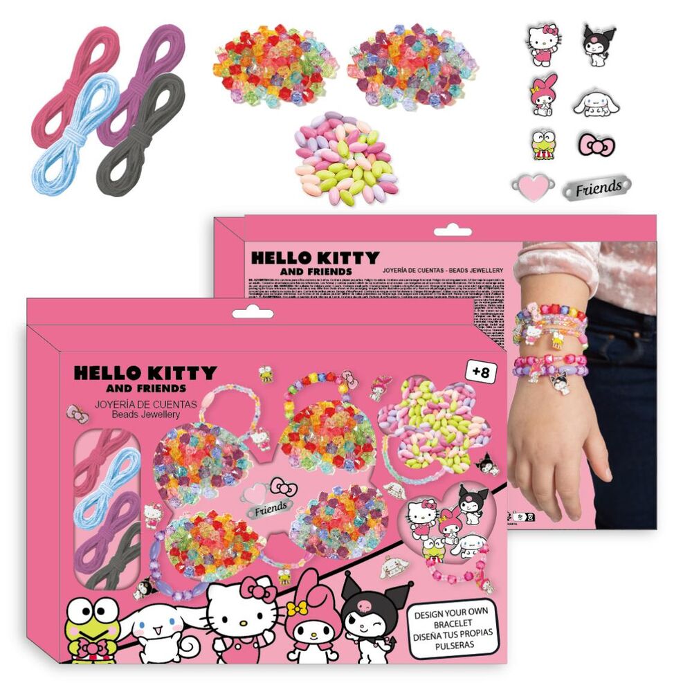 Kit créatif CERDÁ pour fabriquer des bracelets Hello Kitty et ses amis avec accessoires colorés et boîte compacte.