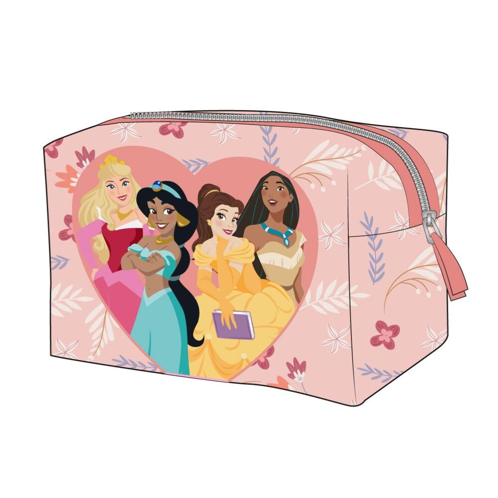 Trousse de toilette Princesses Disney CERDÁ, vue détaillée des motifs avec Cendrillon, Belle et Aurore, idéale pour les petites filles.