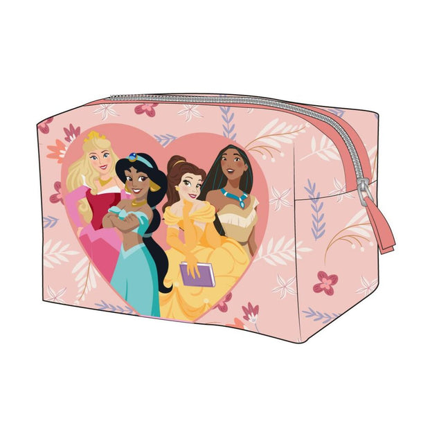 Trousse de toilette Princesses Disney CERDÁ, vue détaillée des motifs avec Cendrillon, Belle et Aurore, idéale pour les petites filles.