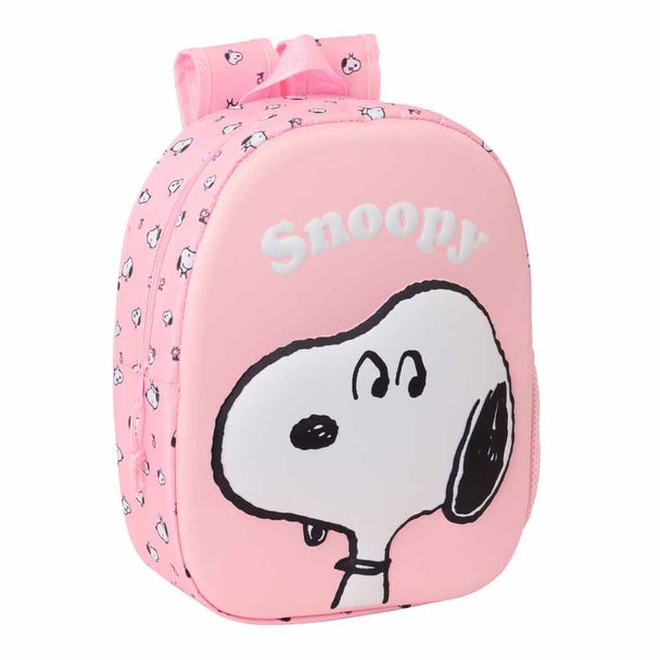 Vue latérale du sac à dos Snoopy avec poche pour bouteille et bretelles rembourrées confortables