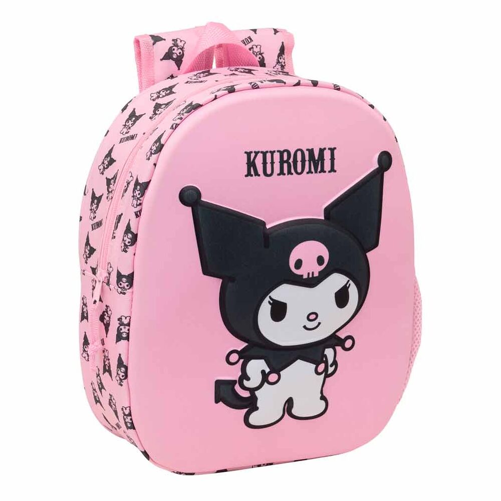 Sac à dos Hello Kitty Kuromi avec design 3D thermoformé sur fond rose clair