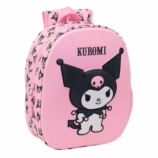 Sac à dos Hello Kitty Kuromi avec design 3D thermoformé sur fond rose clair
