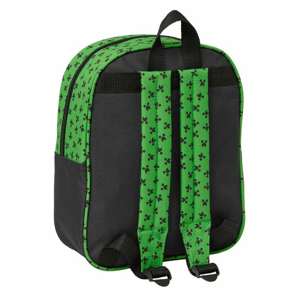 Détail du compartiment principal du sac à dos Minecraft 3D avec zip robuste et poignée supérieure