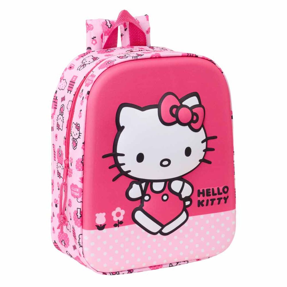 Détail du motif 3D Hello Kitty sur le sac à dos SAFTA, mettant en valeur les couleurs vives