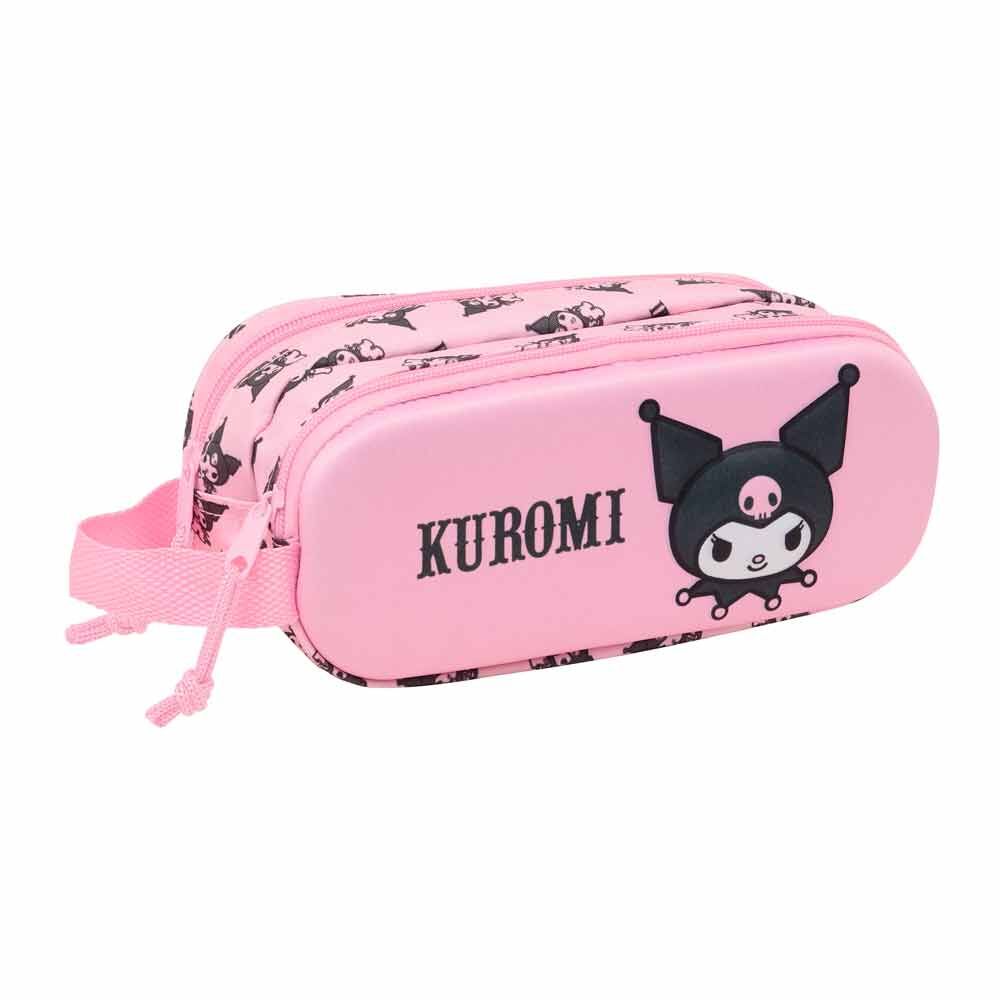 Trousse Hello Kitty Kuromi 3D SAFTA vue de face avec deux compartiments zippés et poignée latérale