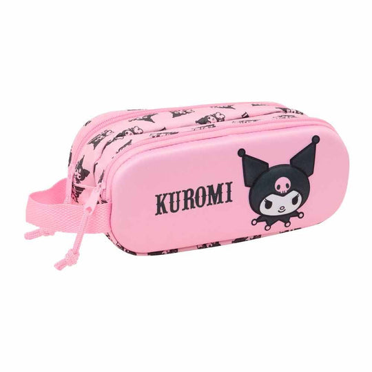 Trousse Hello Kitty Kuromi 3D SAFTA vue de face avec deux compartiments zippés et poignée latérale