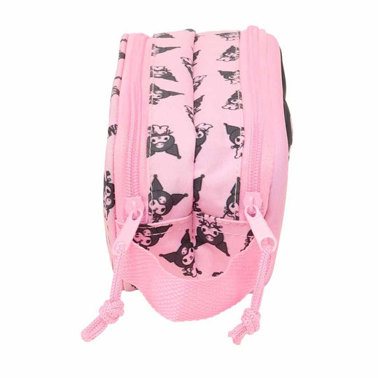 Trousse double Hello Kitty Kuromi ouverte montrant les deux compartiments spacieux et zippés