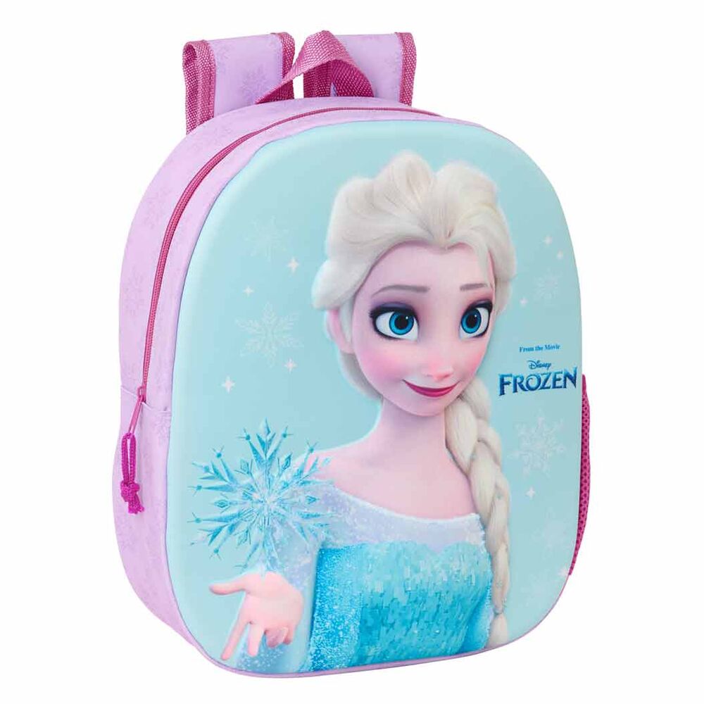 Vue latérale du sac à dos Frozen montrant la poche pour bouteille et la poignée supérieure