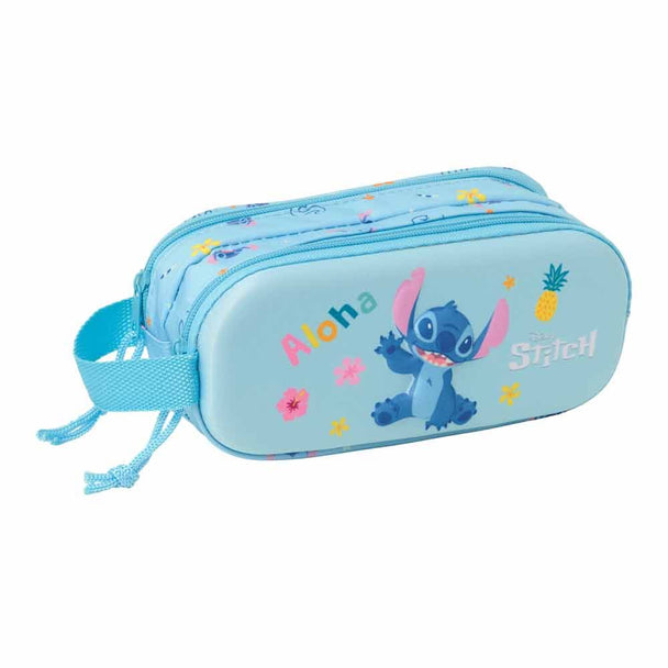 Trousse Disney Stitch 3D SAFTA montrant les deux compartiments zippés et la poignée latérale
