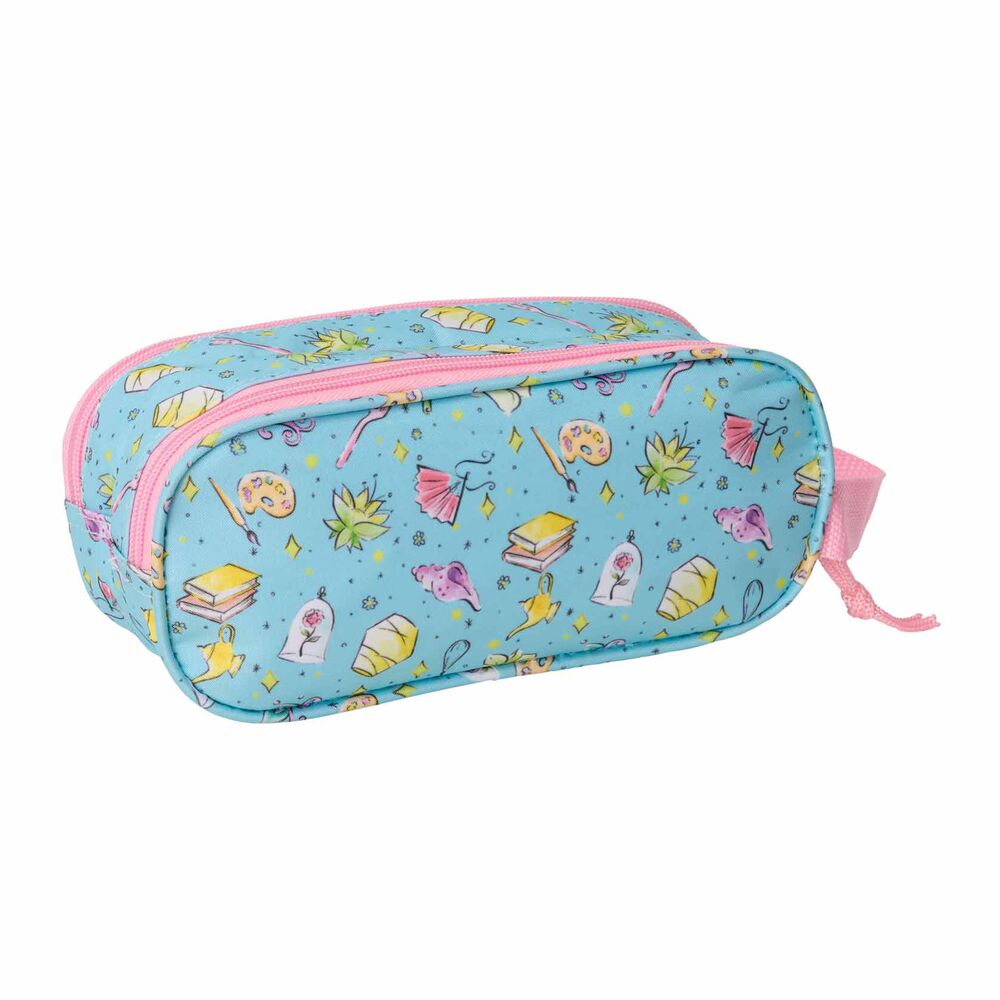 Trousse Disney Princess 3D vue de face avec deux compartiments zippés et design coloré