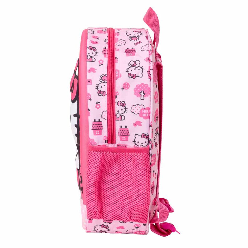Détail de la poche latérale du sac à dos Hello Kitty 3D contenant une bouteille d'eau