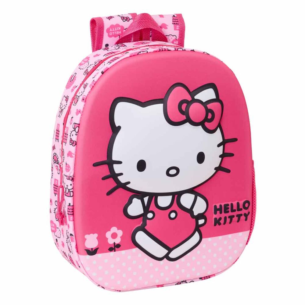 Vue du dos du sac à dos Hello Kitty 3D montrant les bretelles rembourrées et la poignée supérieure