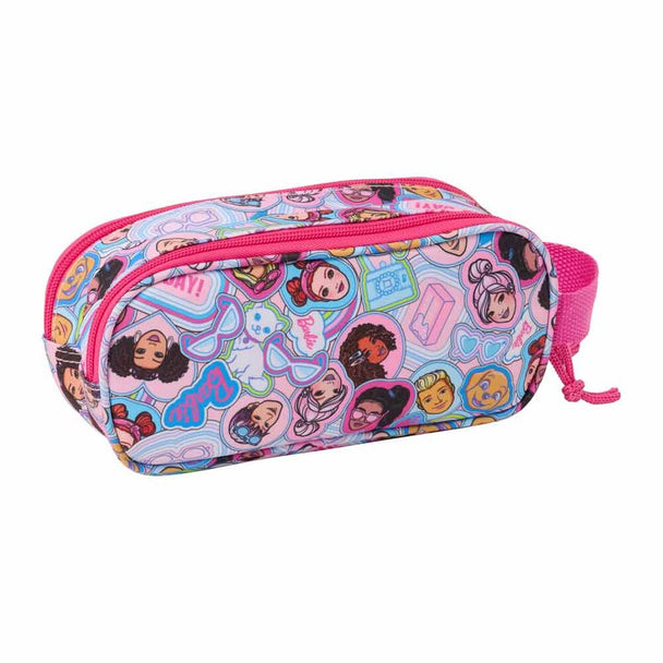 Trousse Barbie 3D double compartiment vue de face avec design coloré et fermeture éclair