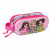 Vue intérieure montrant les deux compartiments séparés avec fermetures éclair de la trousse Barbie 3D