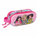 Vue intérieure montrant les deux compartiments séparés avec fermetures éclair de la trousse Barbie 3D