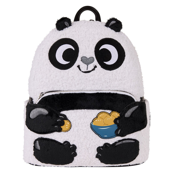 Sac à dos peluche Loungefly Kung Fu Panda vue de face avec détails du visage et couleurs vives