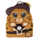 Vue de face du sac à dos peluche Loungefly Chat Potté de Shrek avec détails précis et couleurs vives