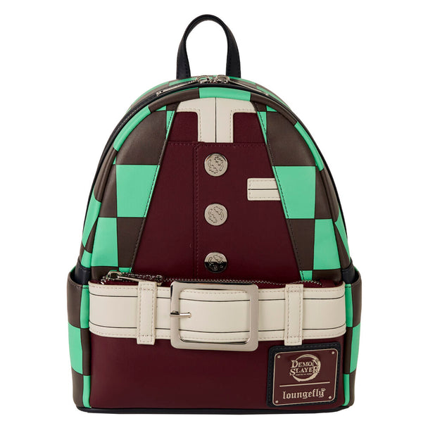 Sac à dos Loungefly Demon Slayer Kimetsu no Yaiba Tanjiro Kamado vu de face avec détails colorés