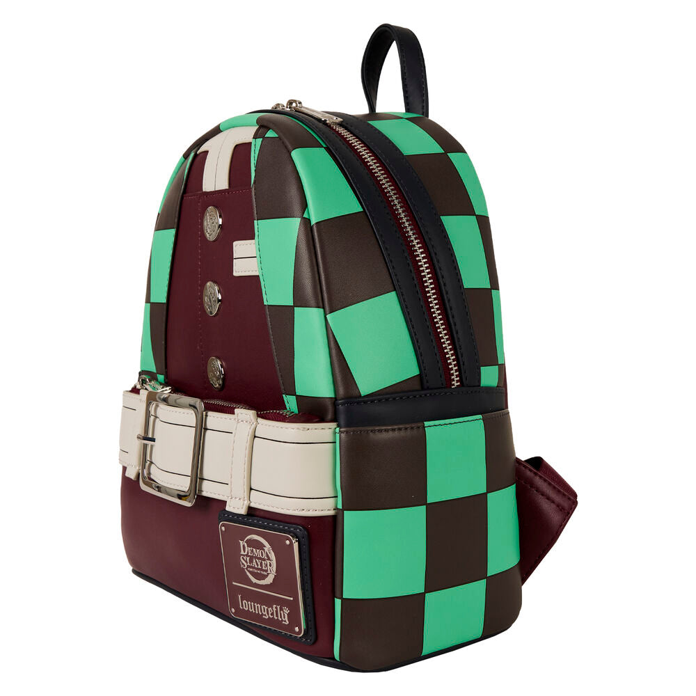 Vue latérale du sac à dos Loungefly Demon Slayer mettant en avant la qualité des coutures