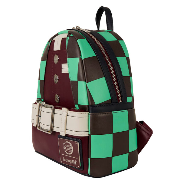 Vue latérale du sac à dos Loungefly Demon Slayer mettant en avant la qualité des coutures