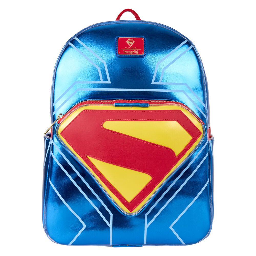 Vue avant du sac à dos Loungefly Superman DC Comics avec logo emblématique