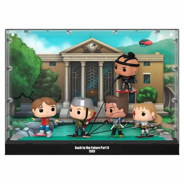 Vue latérale de la figurine FUNKO POP Moments Deluxe Back To The Future Hoverboard Chase avec détails précis et couleurs vives